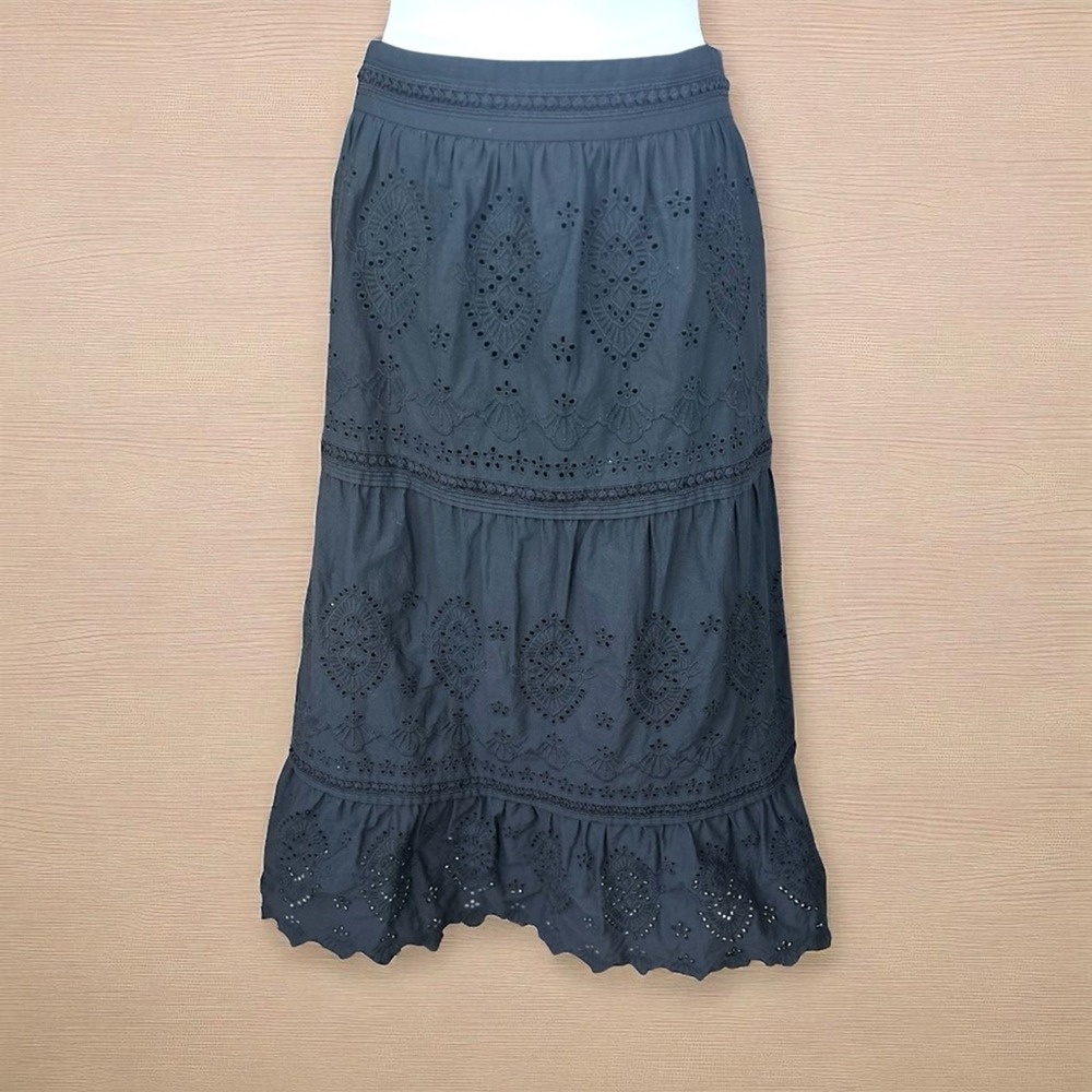 Jason Wu Size‎ Large Black Eyelet Midi Skirt
